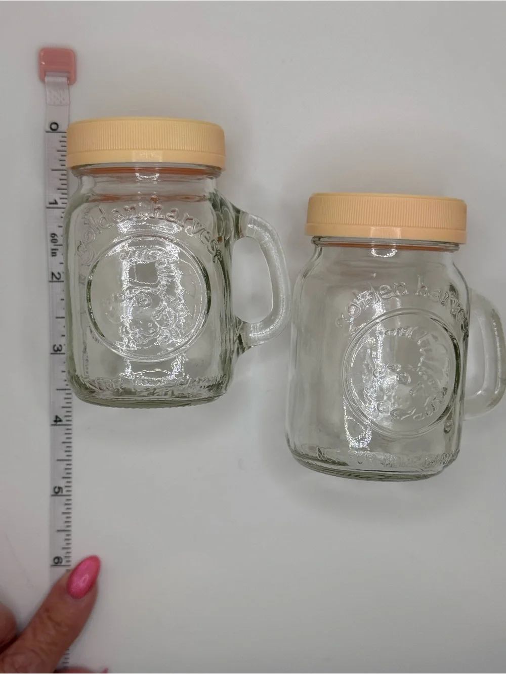 Clear Glass Mason Mug Salt & Pepper Set with Beige Spice Lids